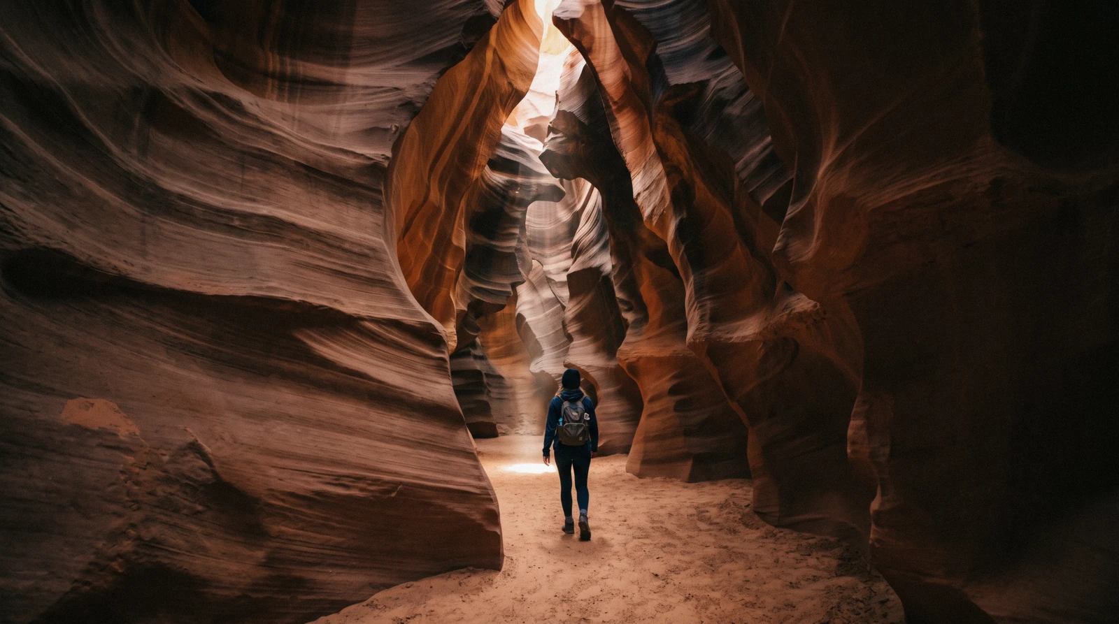Sunbeam cutting through the sculpted orange sandstone walls of Upper Antelope Canyon near Page, Arizona, antelope canyon from sedona