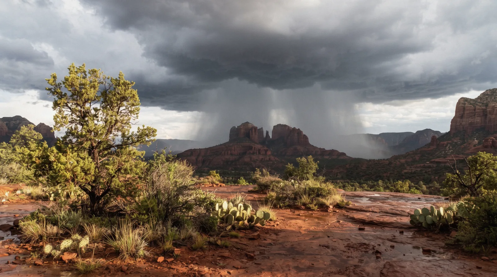 Red rock buttes under a mild spring sky, the best time to visit Sedona for hiking and photography