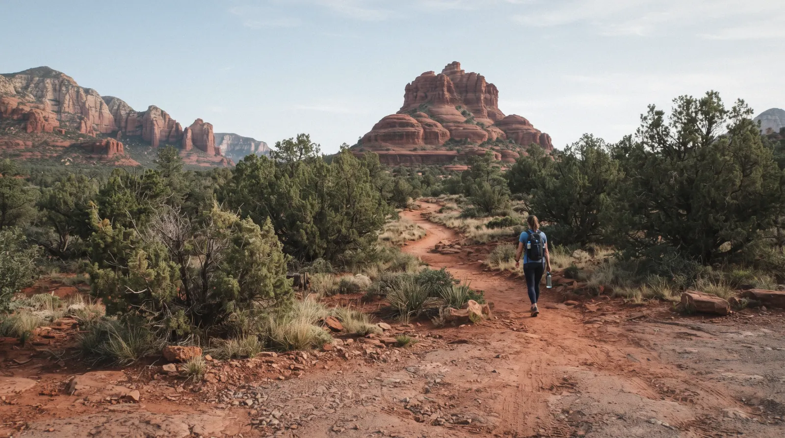 The free walking path around Bell Rock at sunset, one of the free things to do in Sedona
