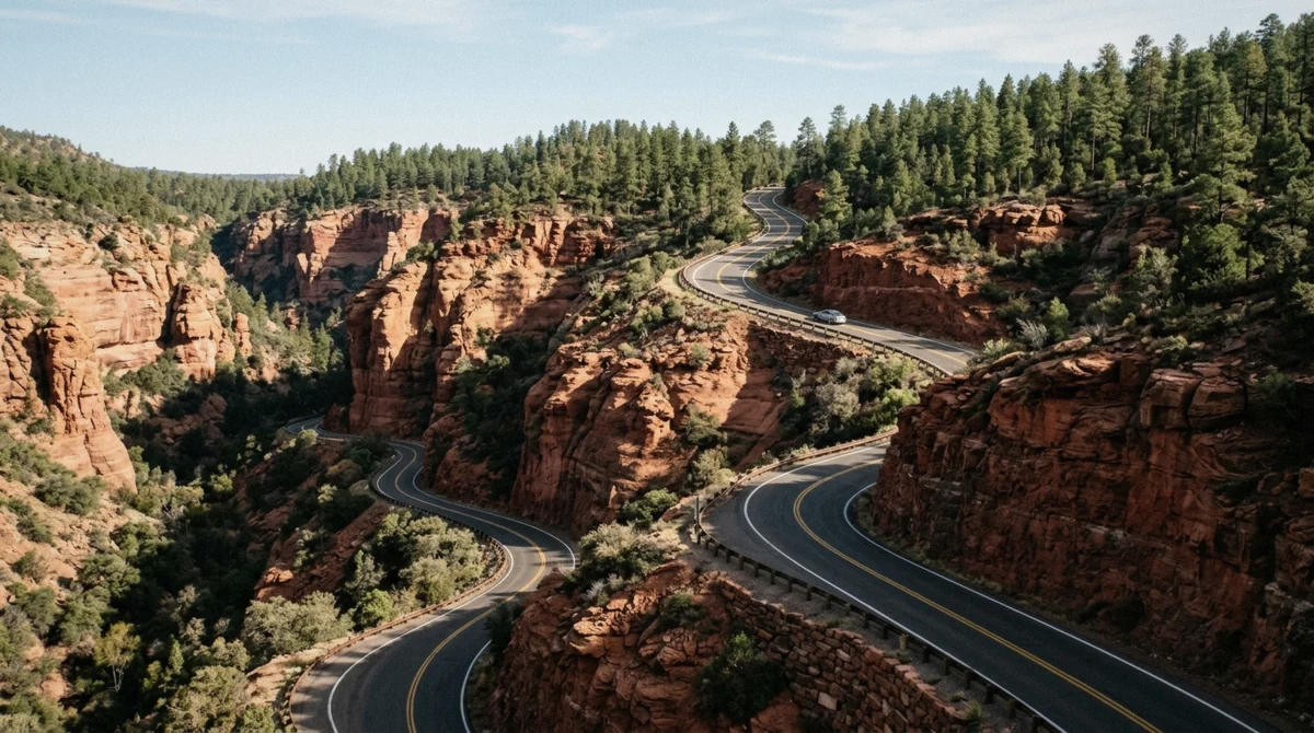 Red rock buttes near Sedona beside a ponderosa pine forest near Flagstaff, comparing sedona or flagstaff as a base for an Arizona trip