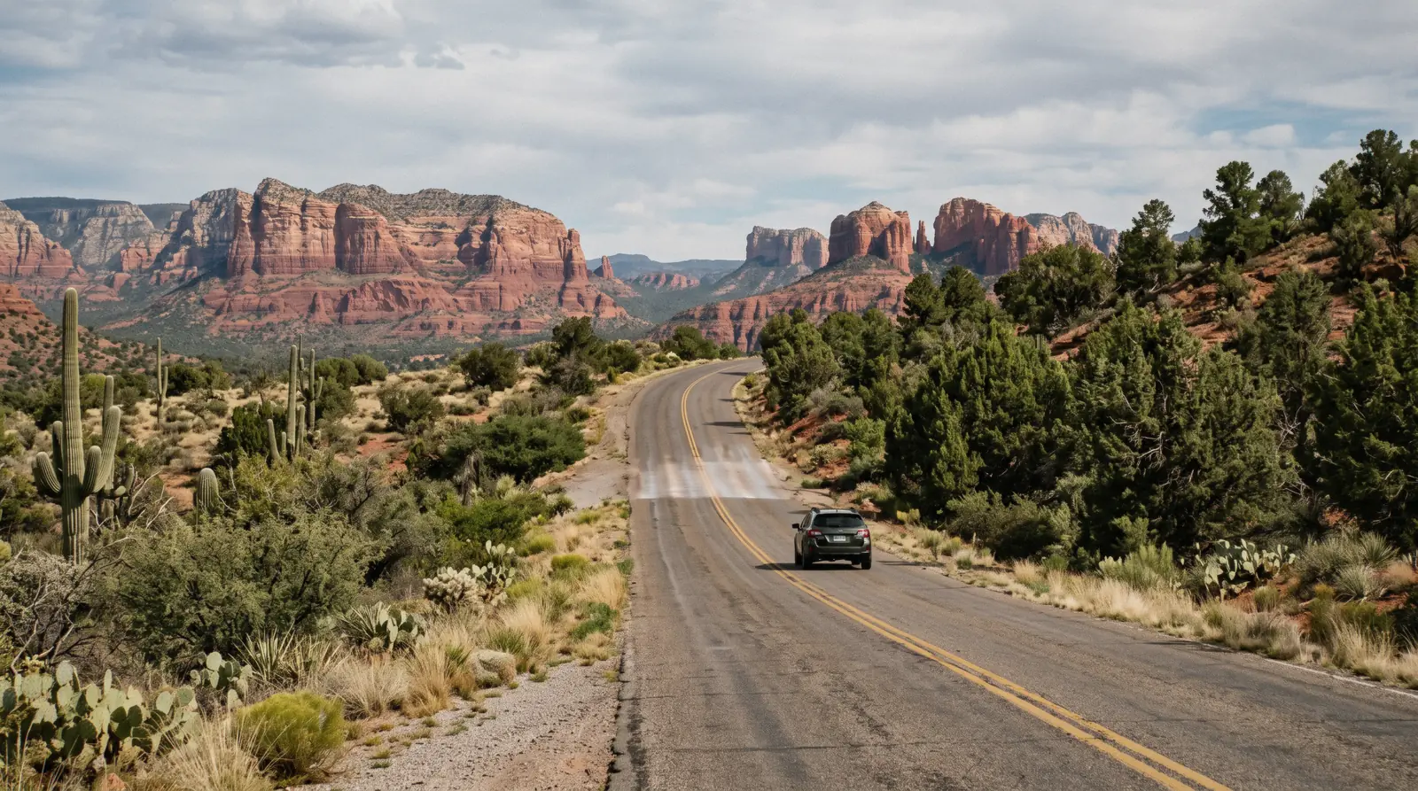I-17 highway heading north from Phoenix toward the red rocks near Sedona, the main driving route from Phoenix to Sedona