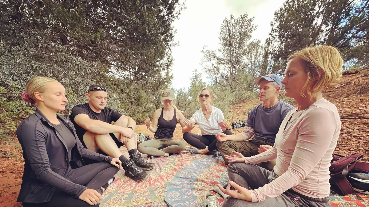 Guided meditation session at a Sedona vortex energy site
