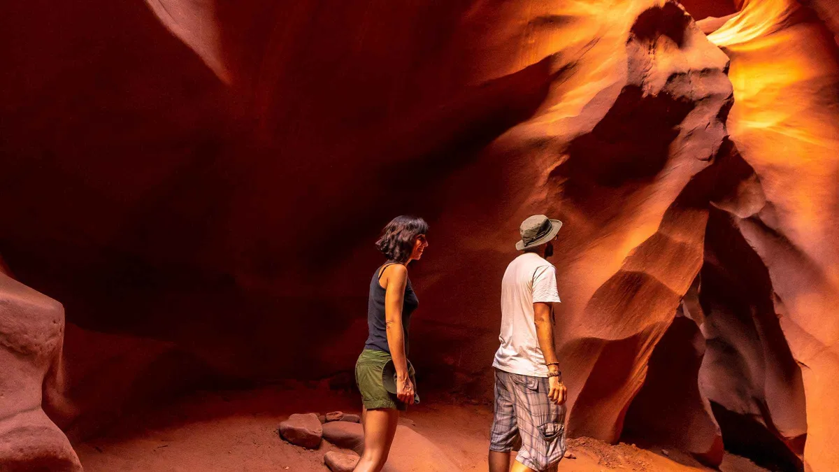 Light beams inside Antelope Canyon on a day trip from Sedona