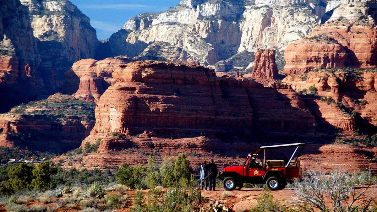 Jeep crossing Dry Creek Basin on a private Sedona jeep tour