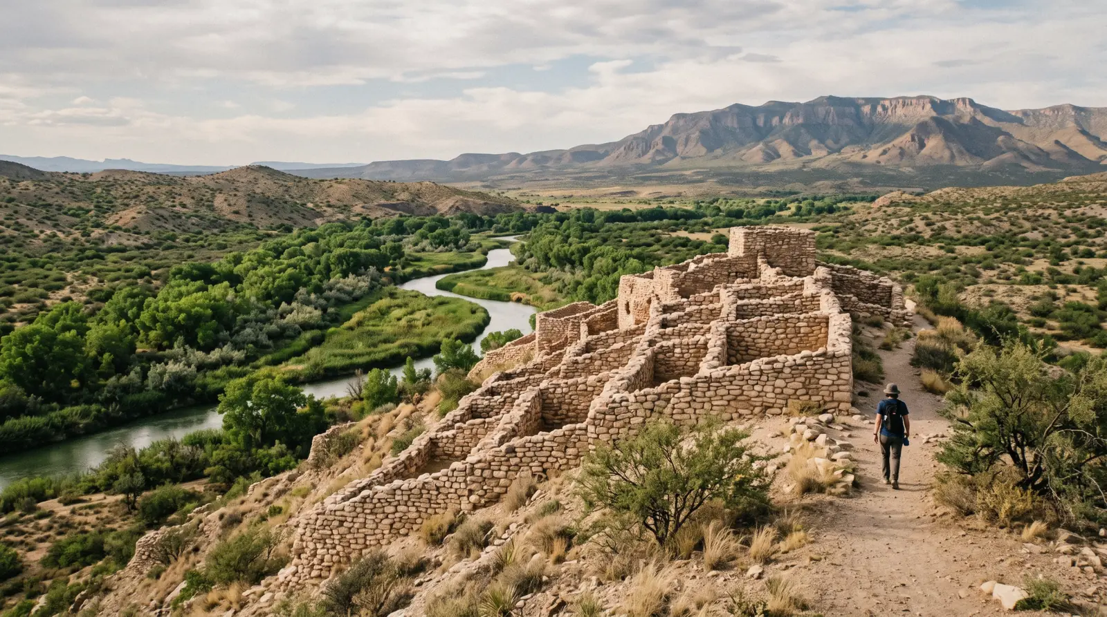 Tuzigoot's 110-room Sinagua hilltop pueblo above the Verde River wetlands at Tuzigoot National Monument near Clarkdale